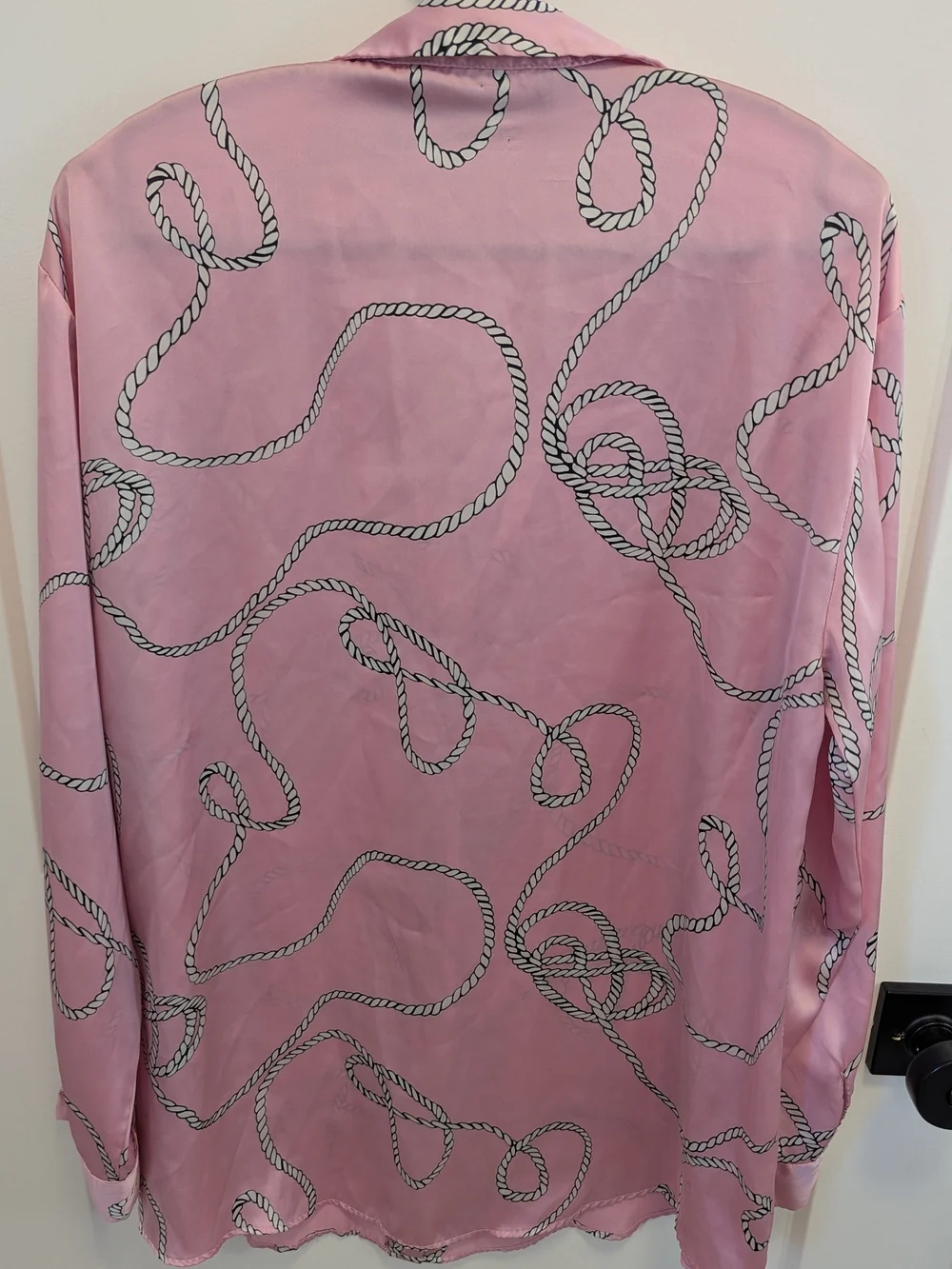 Zara Pink Satin Rope-Print Button-Up Blouse - Picture 7 of 9